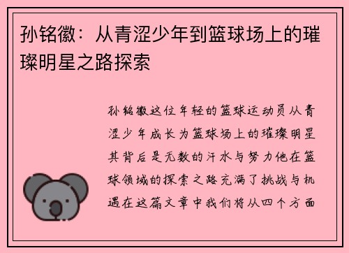 孙铭徽：从青涩少年到篮球场上的璀璨明星之路探索